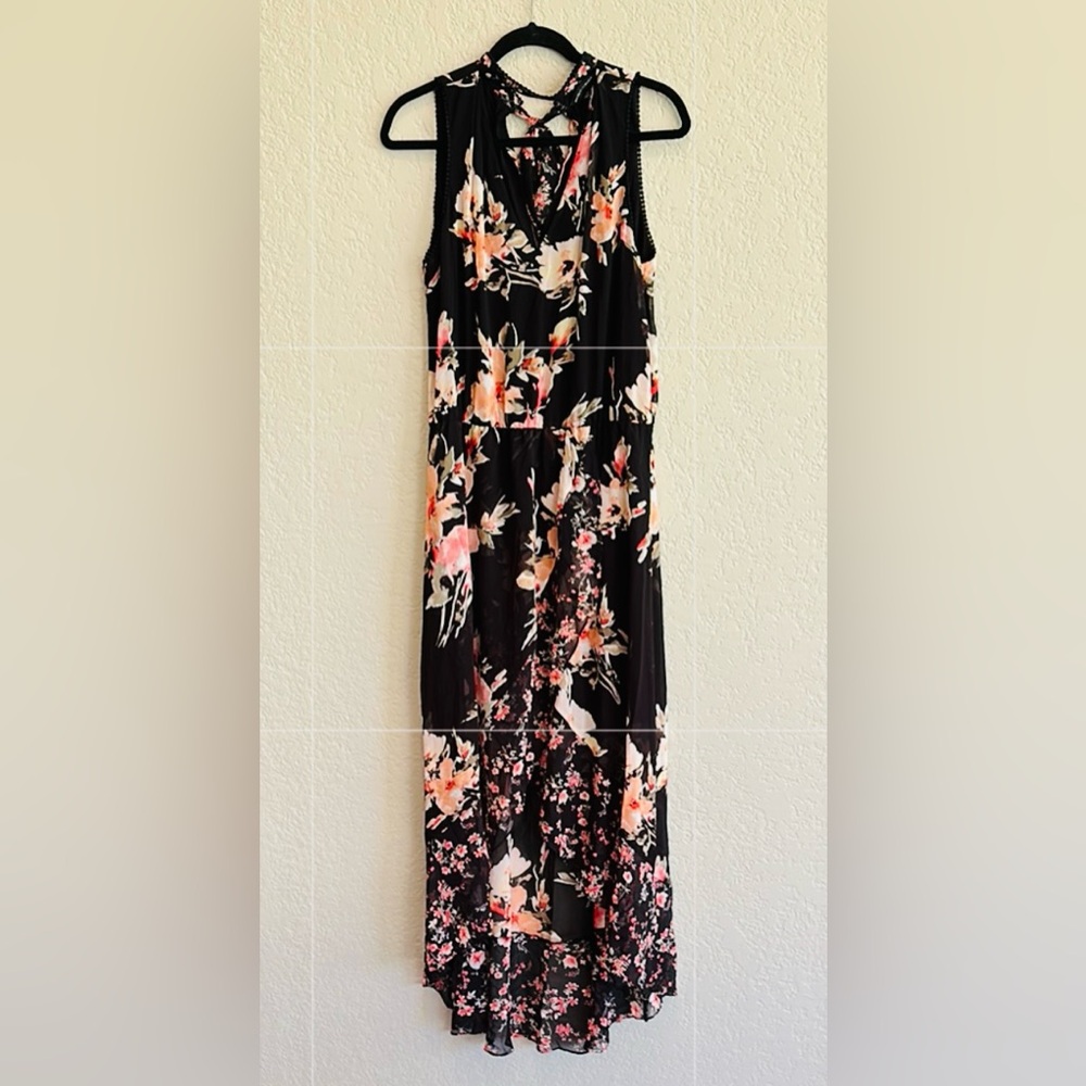 White House Black Market Black Floral High-Low Dress